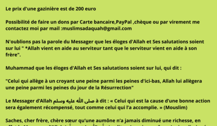 Offrir une gazinière à des familles démunis