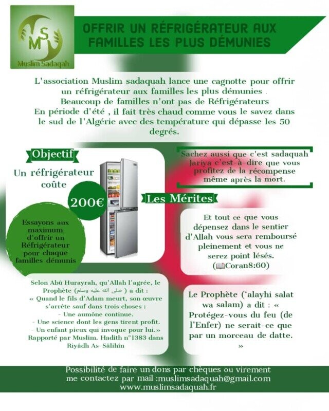 Offrir des Réfrigerateurs aux pauvres