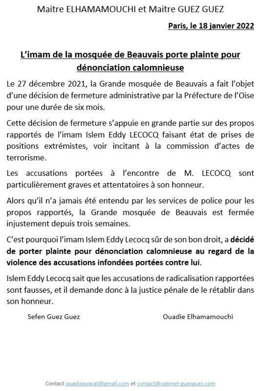 Soutien juridique à l'Imam Islem