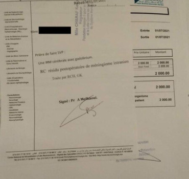 Opération pour ma tante atteinte de méningite