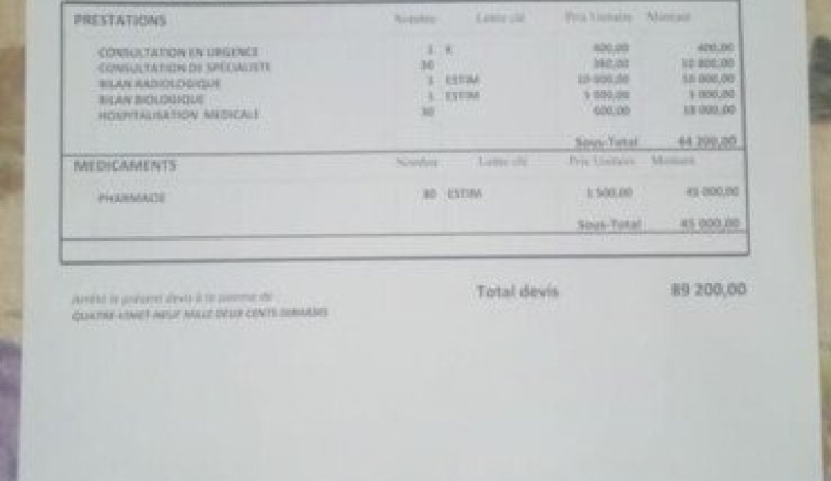 Hospitalisation père de d famille sans ressources.