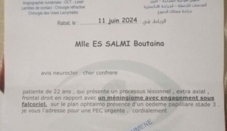 Opération  tumeur des méninges -Soutien à Boutaina