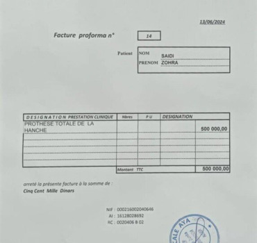 Opération Prothèse de hanche clinique d'Alger