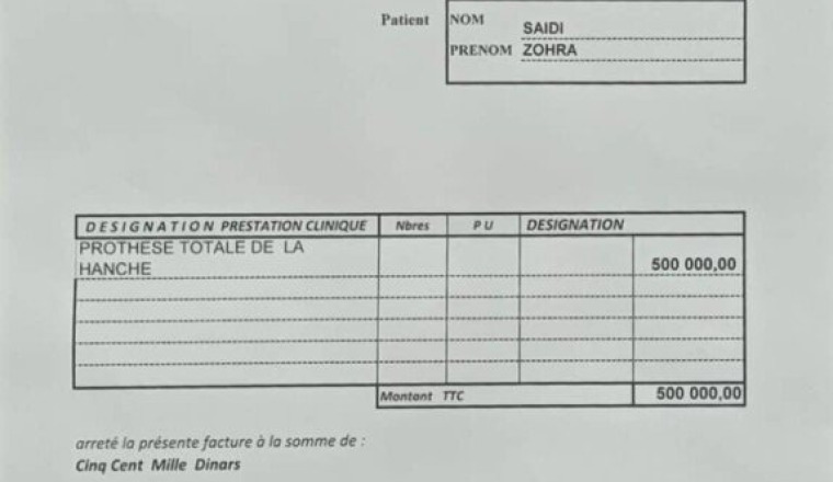 Opération Prothèse de hanche clinique d'Alger