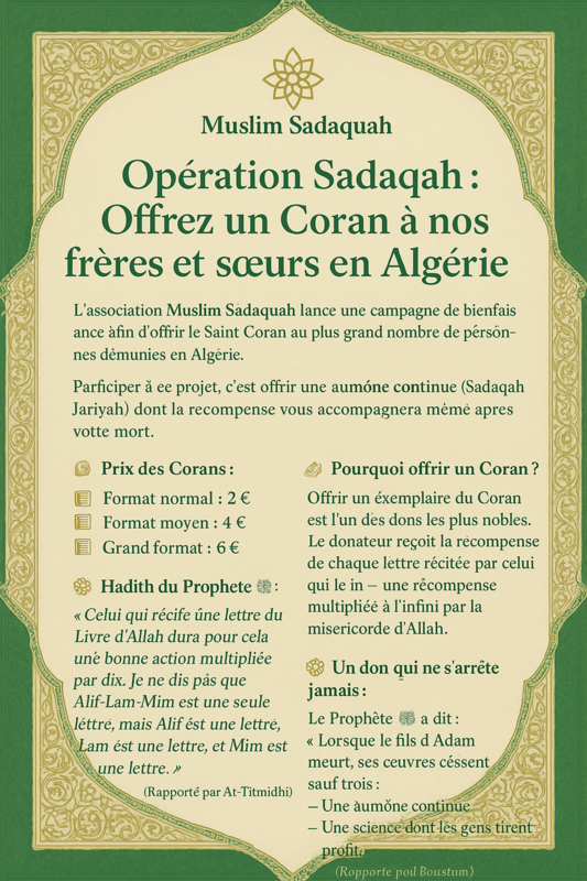 Offrir un Coran en Algérie