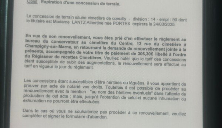 Renouvellement concession, papi