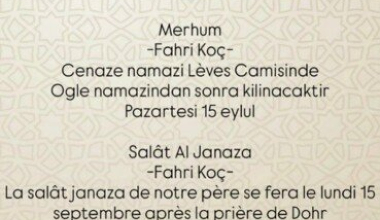 Condoléances à la Famille KOÇ
