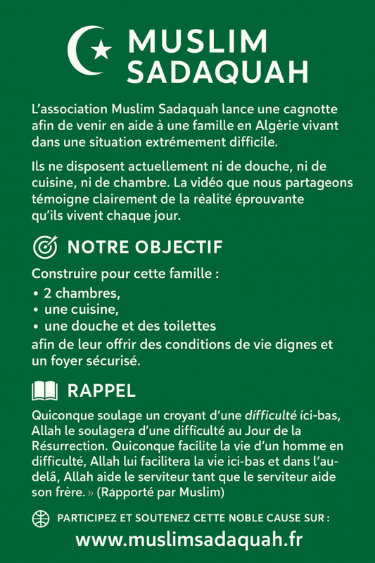 Offrez un logement digne à une sœur dans le besoin