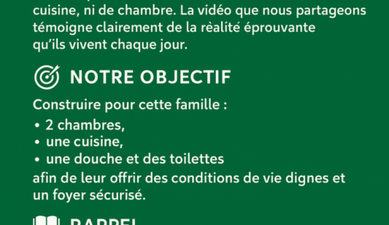 Offrez un logement digne à une sœur dans le besoin