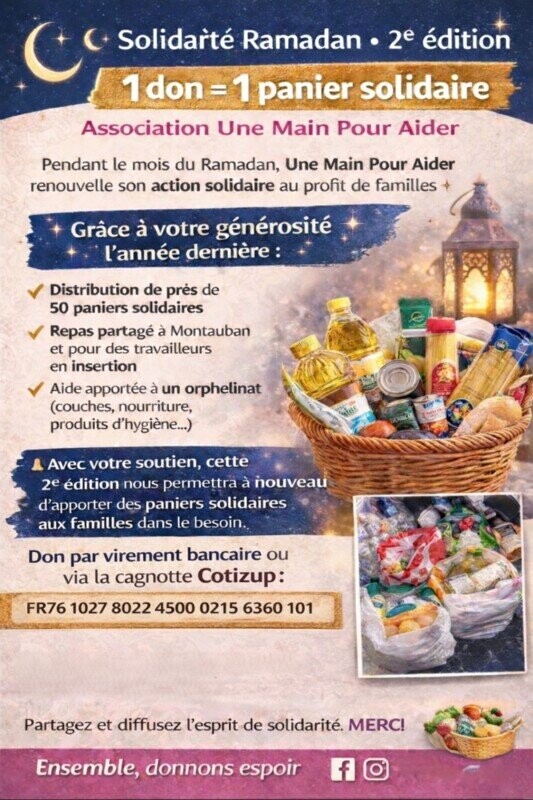 ✨ 1 don = 1 panier solidaire ✨ Solidarité Ramadan