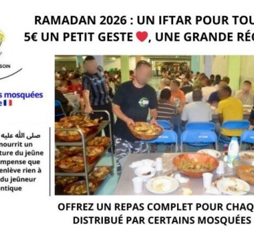 Un Iftar solidaire 5€ pour chaque jeûneur (Rhône)