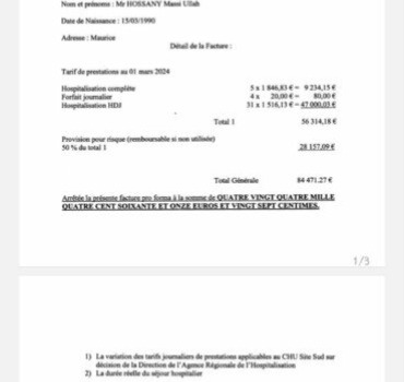 Les frais médicaux de Massi Ullah