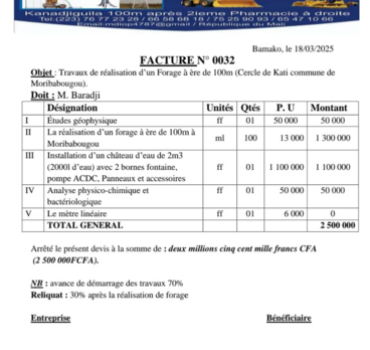 Construction d’un forage au Mali à Moribabougou