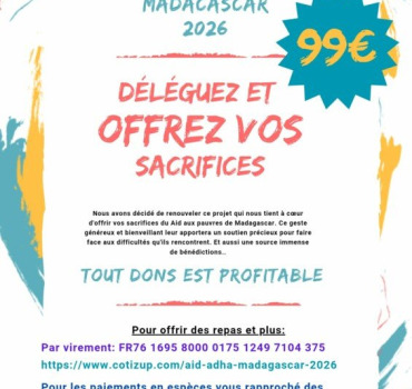 Aid adha Madagascar 2026 (99€ la bêtes)